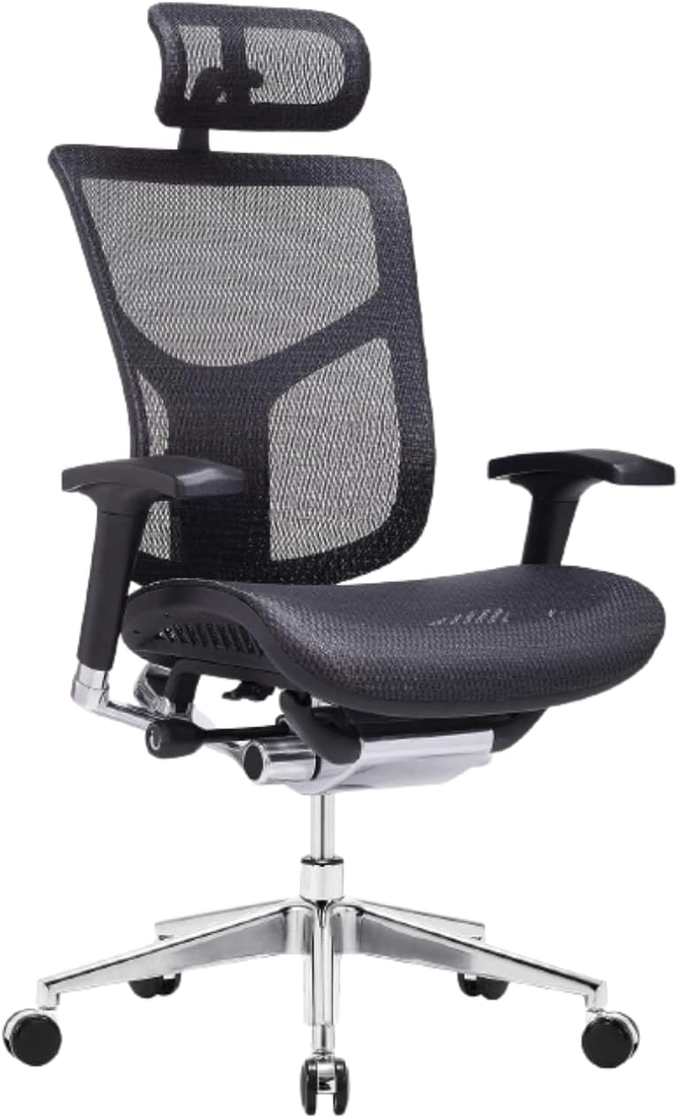 Dreem XL Ergonomic Mesh Executive Hi Back, Swivel Chair, Chrome Base with Headrest, Black, Seat Slide, Passive Lumbar Support
