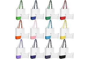Moukeren 24 Pcs Canvas Tote Bag Reusable Blank Grocery Shopping Bags with Handles Zipper Case