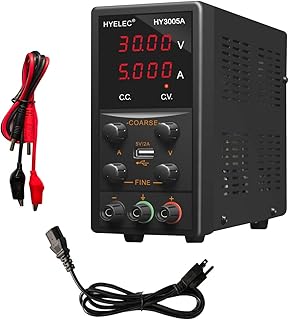 DC Power Supply Variable 30V 5A, Hyelec Switching Power Supply with 5V 2A USB Output, Adjustable Regulated Power Supply with 4-Digits LED Power Display, Alligator Leads Including,110V Input Voltage
