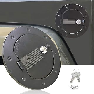 BESTAOO Aluminium Fuel Filler Door Cover for 2007-2017 Jeep Wrangler JK & Unlimited Sport Rubicon Sahara, Locking Gas Tank Cap Cover for 5th Wheel Toy Hauler Fuel Station - USA Flag