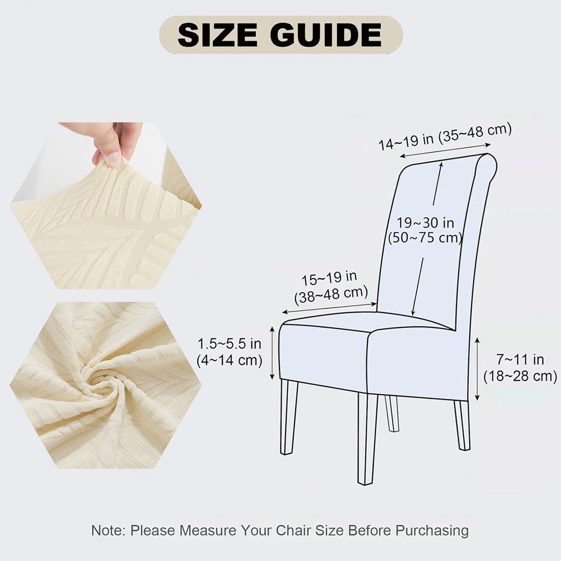 Waterproof Chair Covers for Dining Room Set of 4 Stretch XL/Oversized Extra Large Dining Chairs Cover Jacquard Parsons Chair Slipcover for Home Restaurant Banquet, Beige