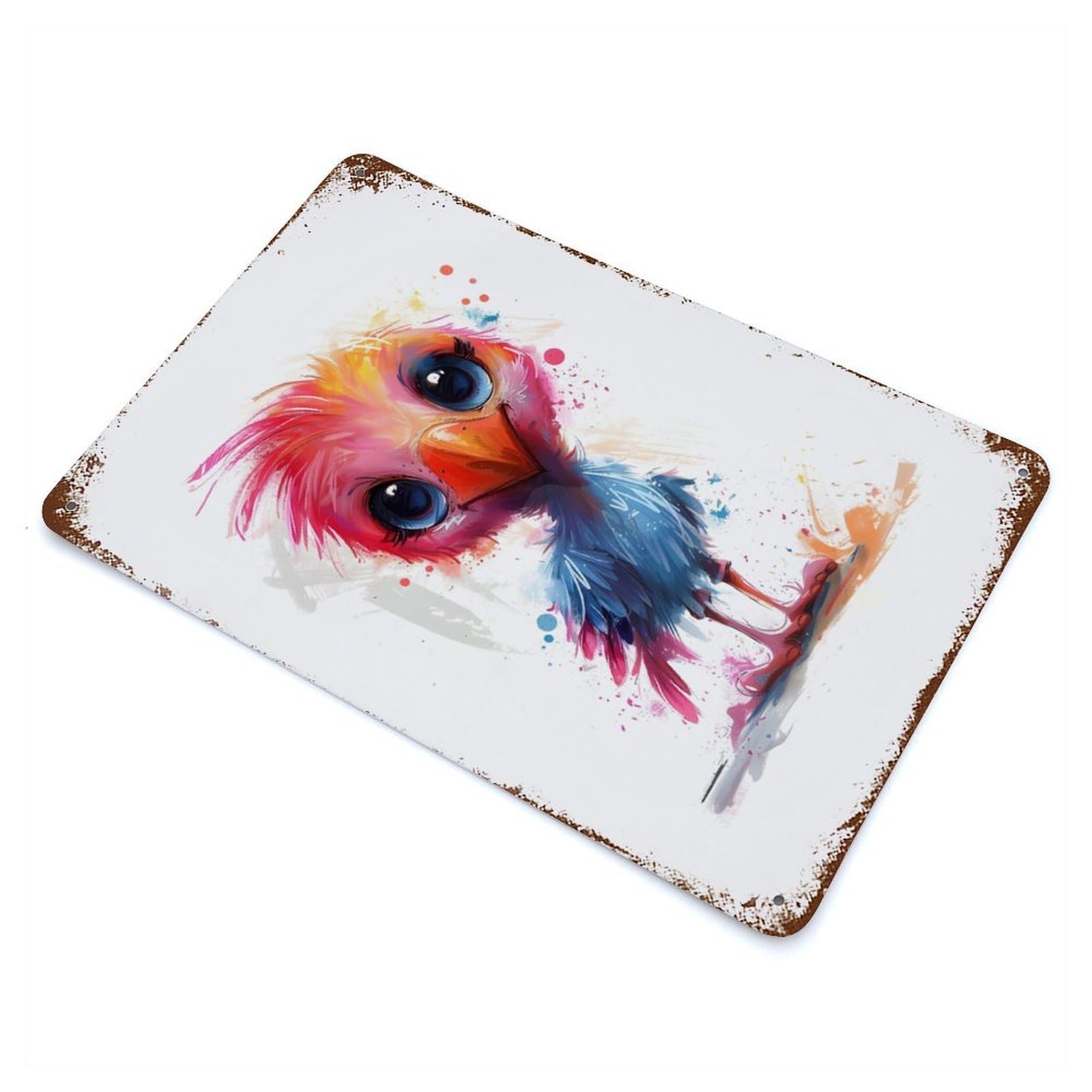 Distressed Metal Wall Sign with Cute Cartoon Bird Design 11.8"x7.9", for Living Room, Hallway And Home Decor, Vintage Wall Decor