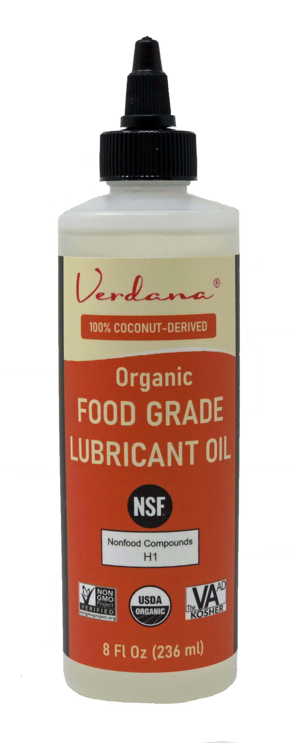Verdana Food Grade Lubricant Oil – Organic, Kosher, NSF H1, Non-GMO – Petroleum-Free Light Machine Oil for Meat Slicers, Grinders, and Food Contact Equipment – Rust & Corrosion Inhibitor – 8 Fl Oz