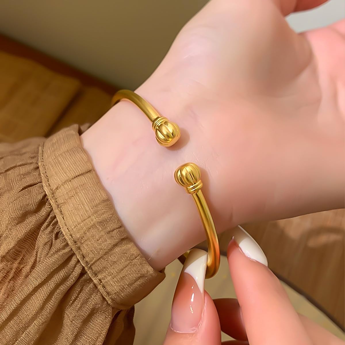 Gold Plated Adjustable Cuff Bangle Bracelet for Women, Elegant Flower Bangle Jewelry Gift for Valentines Day, Mothers Day, Birthday, Anniversary, Christmas Gift for Her - Image 5