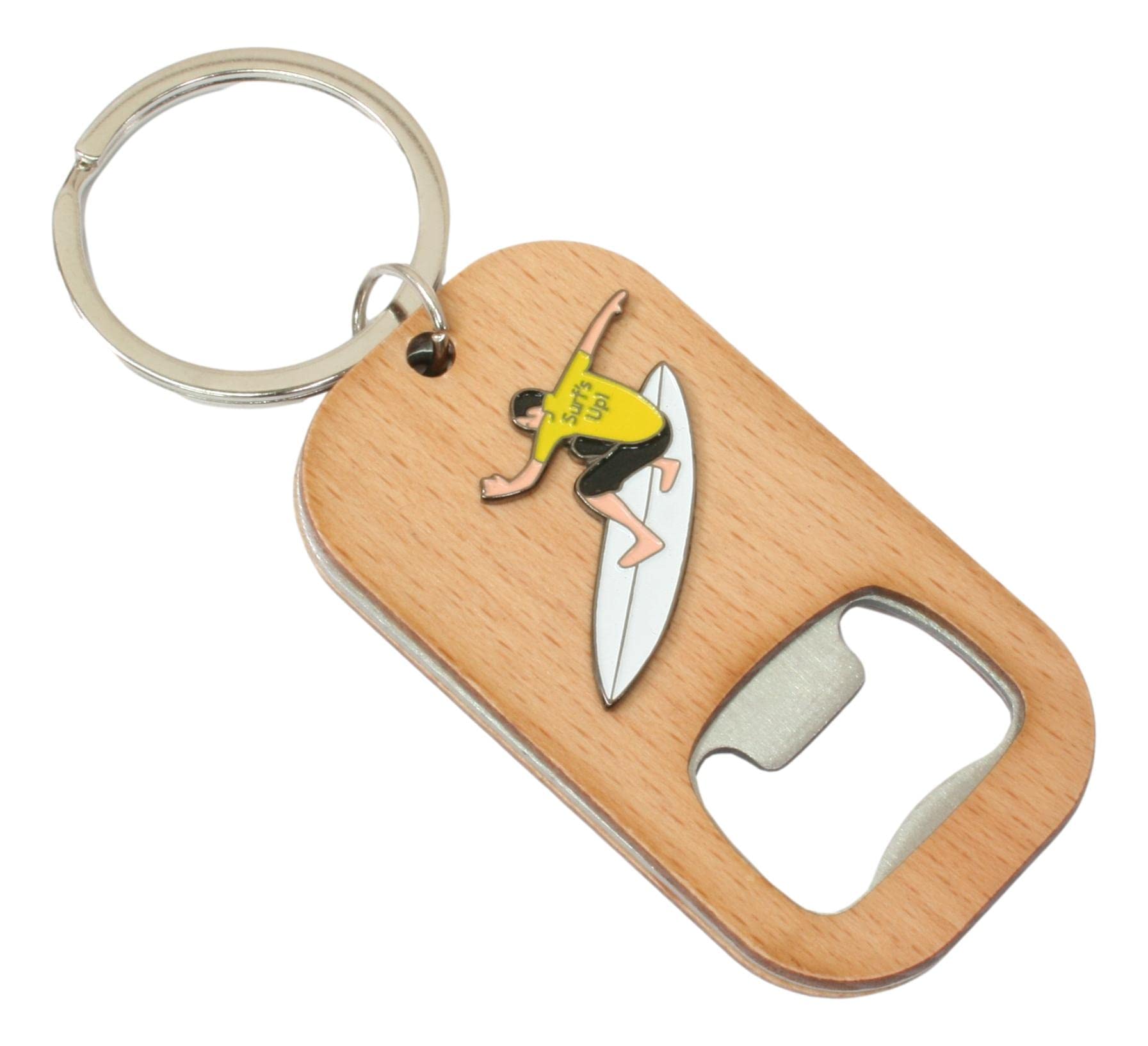 Surfer Keyring Bottle Opener Wooden Stainless Steel Key Chain Gift 547