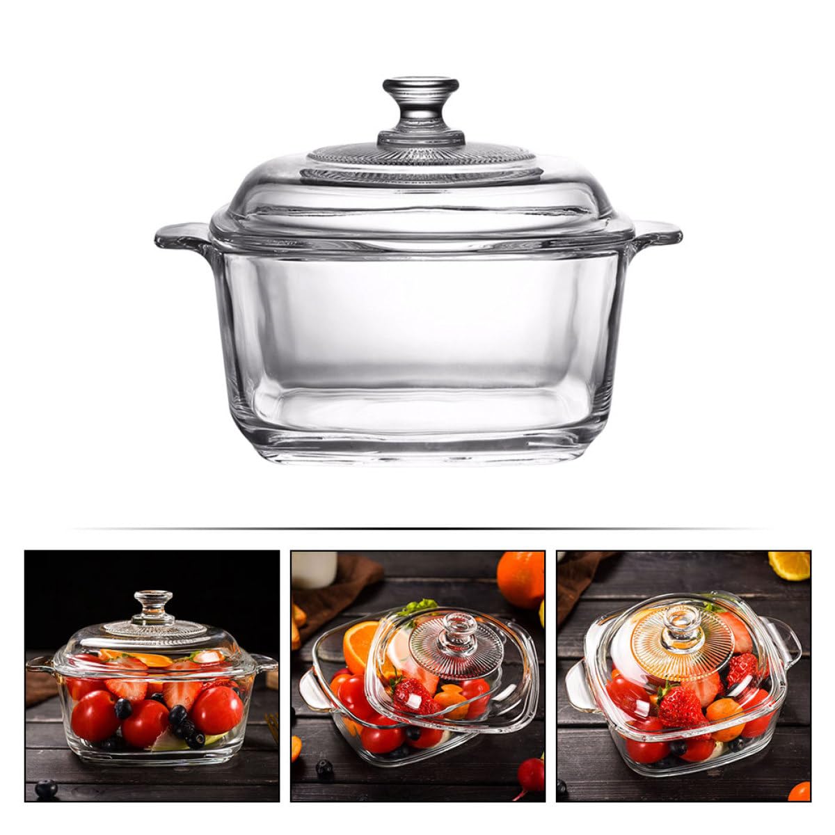 Abaodam Glas Suppenschüssel Bruchfest und Flüssigkeitsabweisend mit Deckel 1 Liter Mikrowellengeeignete Kristallklares Design für Buffet und Snack Riegel