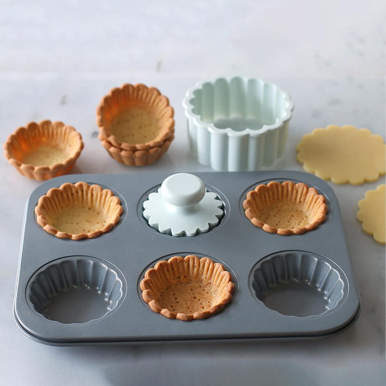 Mini molde para tartas, moldes de tarta de huevo de 2.75 pulgadas, 6 cavidades, antiadherente, acanalado, mini molde para tartas, quiche, pasteles de queso, postres