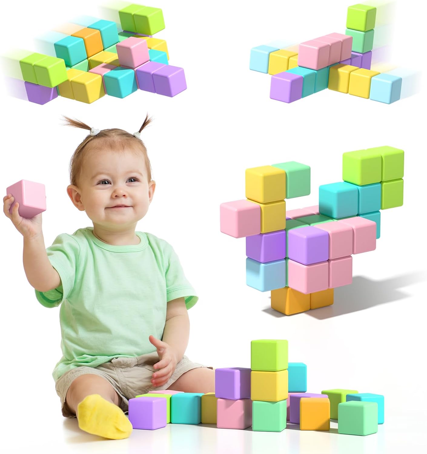 56Pcs Magnetic Blocks for Kids Ages 3+, 1.34in Large Building Cubes