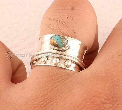 Miniatura 2 de Oyster Copper Turquoise Ring, 925 Sterling Silver Jewelry, Minimalist Ring For Women, Statement Spinner Ring, Fidget Spinner Ring, Anxiety Spinner