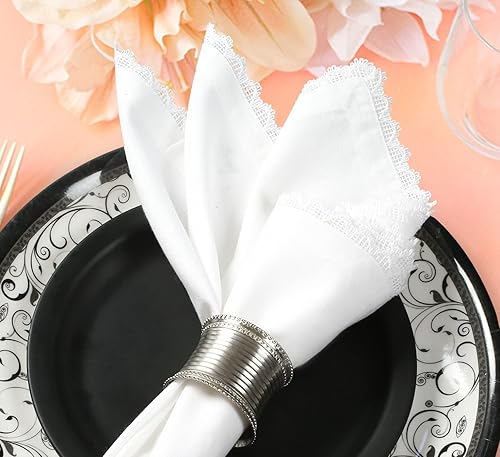 Miniatura 3 de BEDDING CRAFT Juego de 6 servilletas de tela blanca de encaje 100% algodón, suaves, duraderas, lavables, ideales para eventos, bodas, Navidad,