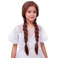 Vista 50 de Peluca trenzada negra con flequillo para niños, peluca larga y recta con 2 coletas, pelucas sintéticas para niñas, pelucas sintéticas con gorra