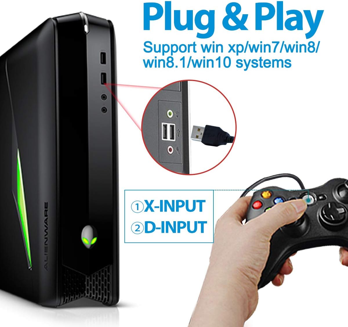 Game Controller for Xbox 360,Wired Xbox 360 Controller for PC Windows 7/8 /8.1/10/ Microsoft Xbox360/Xbox 360 Slim USB Gamepad, Joypad with Dual Vibration : Video Games