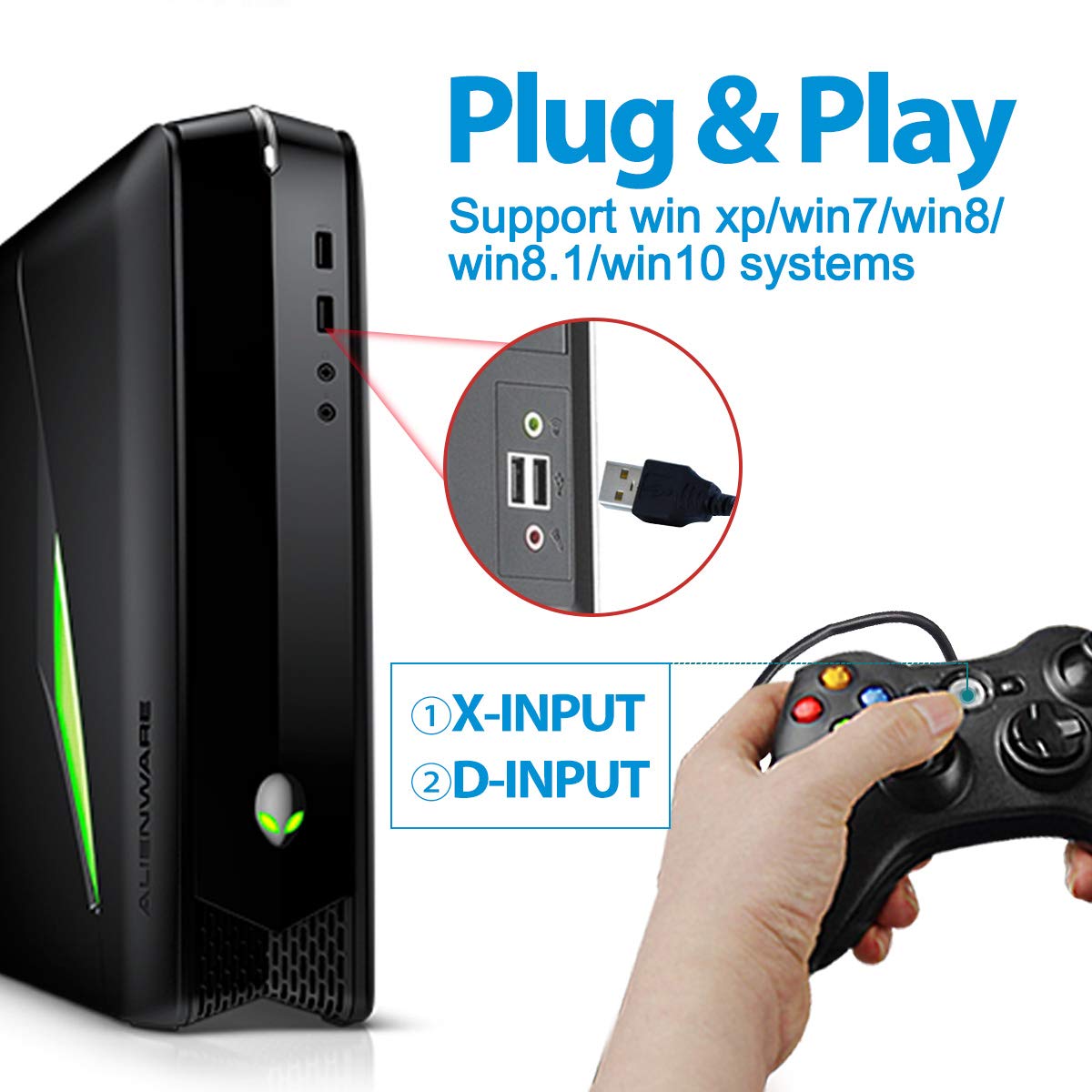 DOYO Wired Game Controller for Xbox 360, Video Game Gamepad for PC Windows 7/8 /8.1/10/ Microsoft Xbox360/Xbox 360 Slim USB Gamepad : Video Games