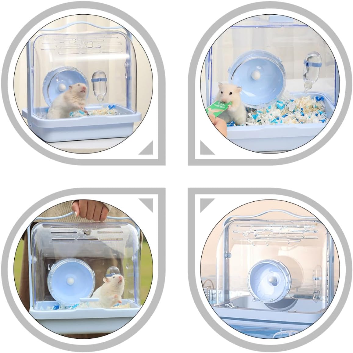 Plastic Hamster Travel Cage with Handle Portable Small Animal Carrier for Outdoor Use Cream Blue Hamster Cage and Small Pets