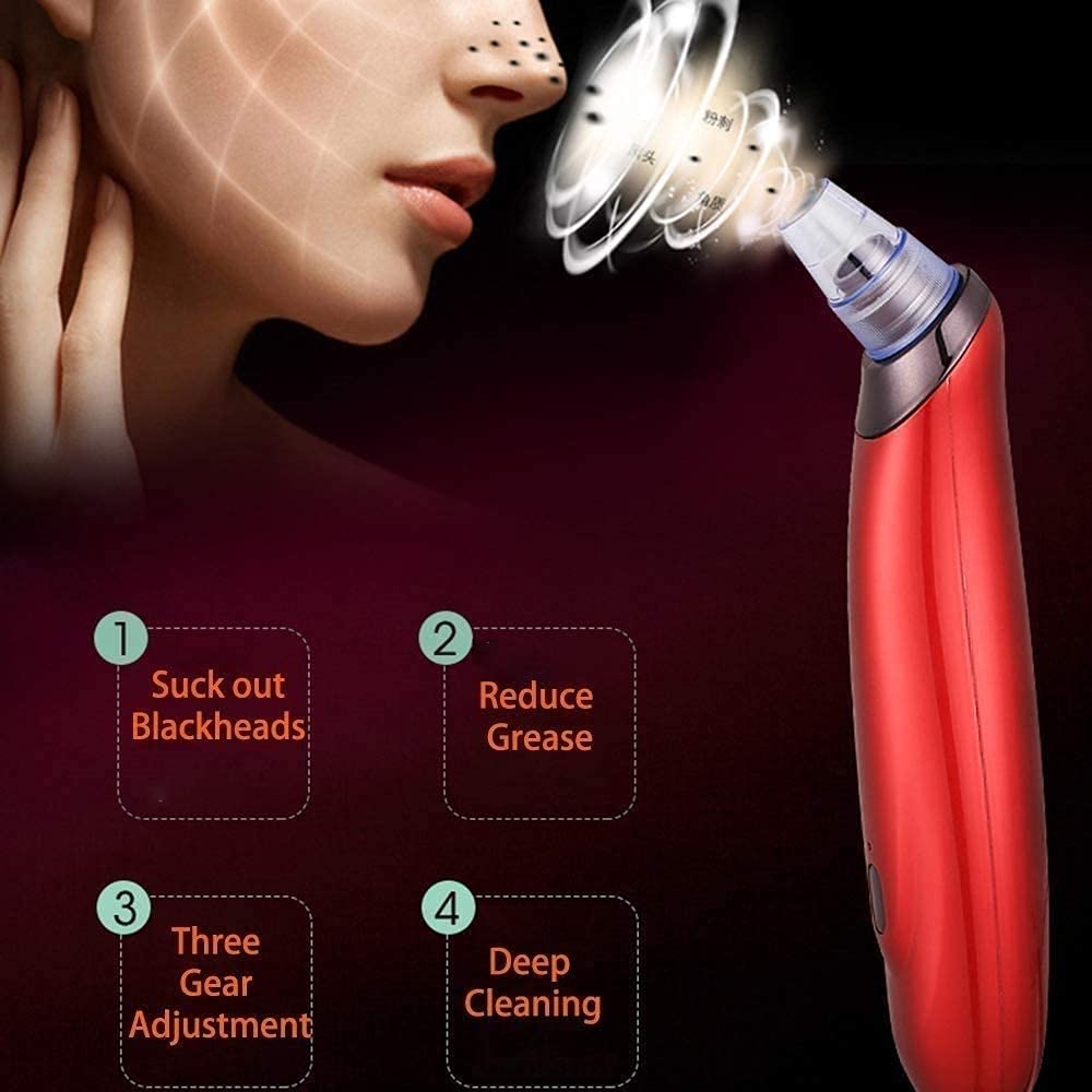 Blackhead Removal Tool Pore Cleaner, LED Display and 5 Suction Probes, Facial Skin Suction Device Acne Suction Kit