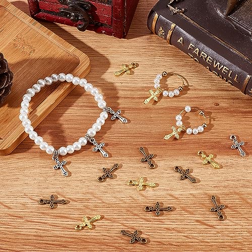 SUNNYCLUE 1 Box 120Pcs 3 Styles Alloy Cross Charms Bulk Gold Cross Charm Silver Tibetan Rosaries Holiday Small Center Crosses Dangle Charm for jewellery Making Charms DIY Necklace Earring Adults Craft - Image 4