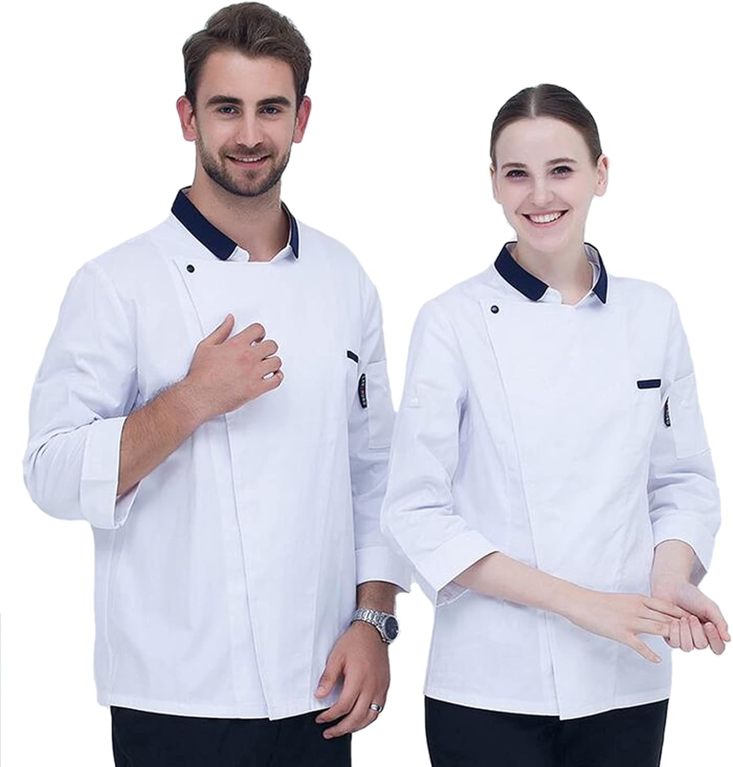 Chef Coat, Men's Cook Jacket Unisex Long Sleeves Sushi Chef Coat, Breathable Quick Dry Hotel Restaurant Kitchen Uniform Workwear(White_B(L))
