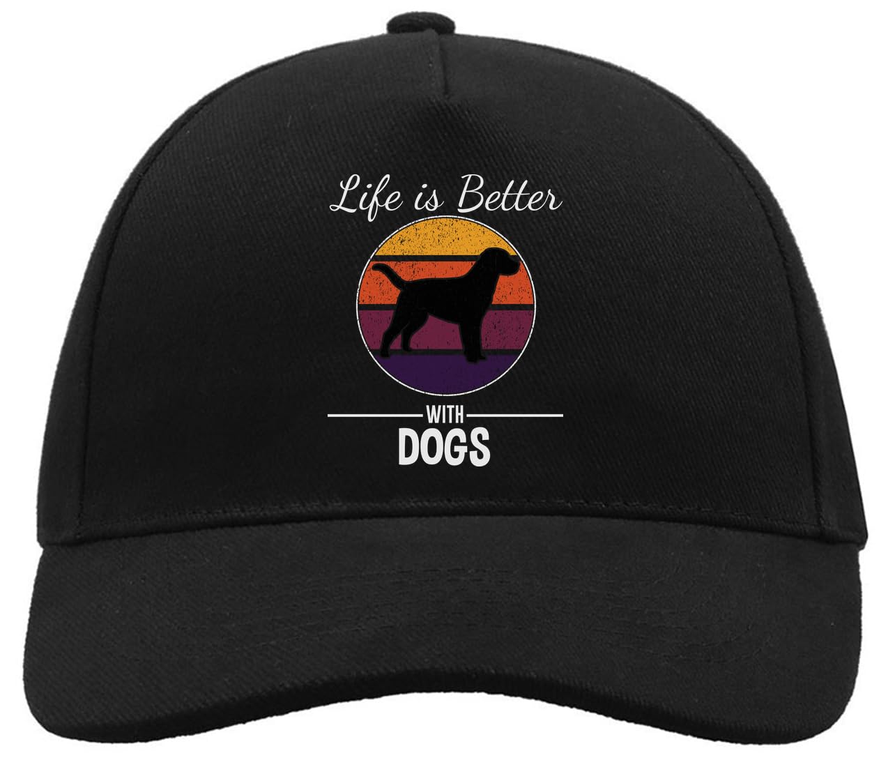 AtspaudaLife is Better with Dogs Faded Graphic Comfortable Unisex Brushed Cotton Baseball Trucker Cap with Buckle Black