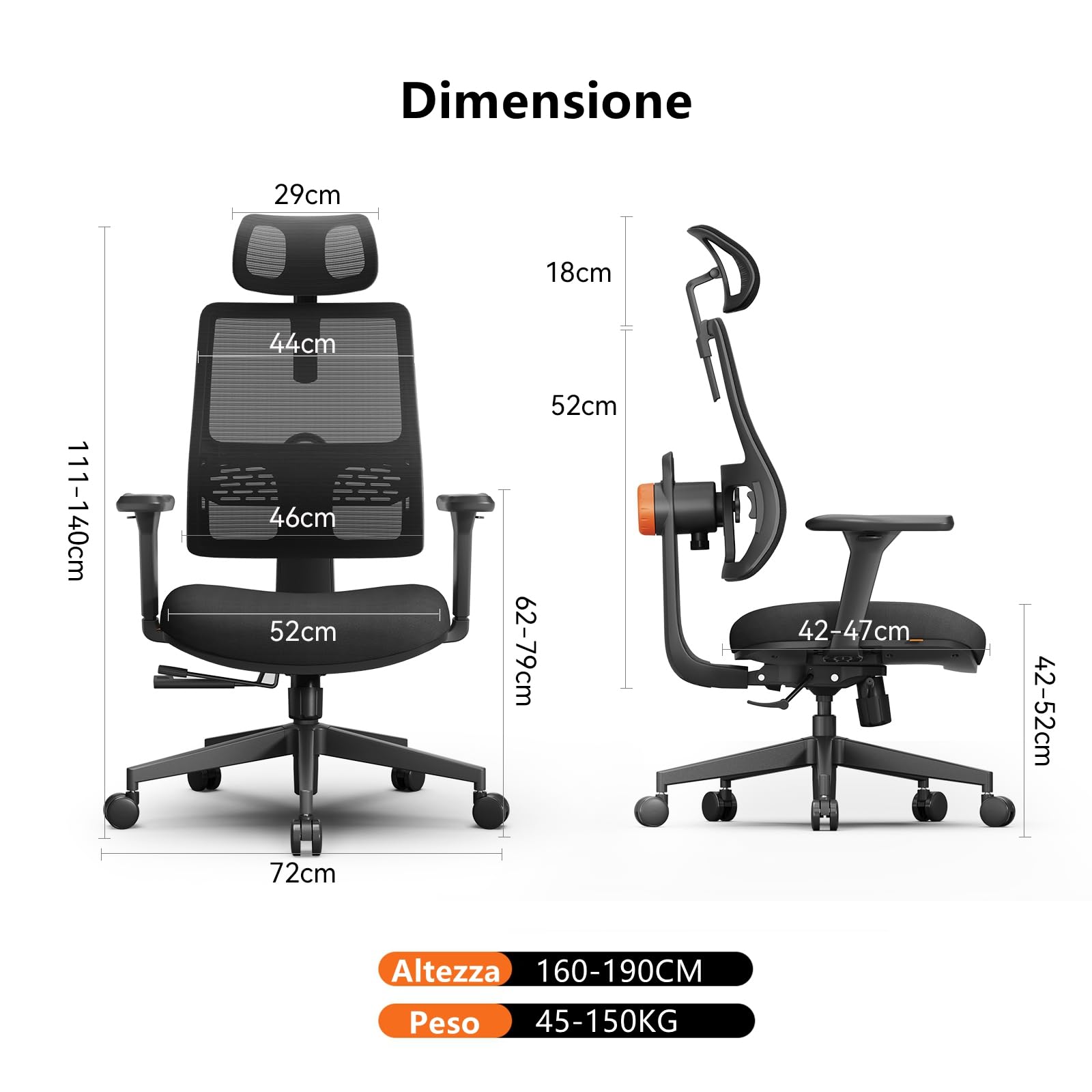 Newtral MAGICH003 Sedia Ufficio Ergonomica Lombare, Sedia Scrivania Poltrona Ergonomica con Braccioli Regolabile, Ergonomic Office Chair Oscillazione a 96-126° (MAGICH003, Nero)
