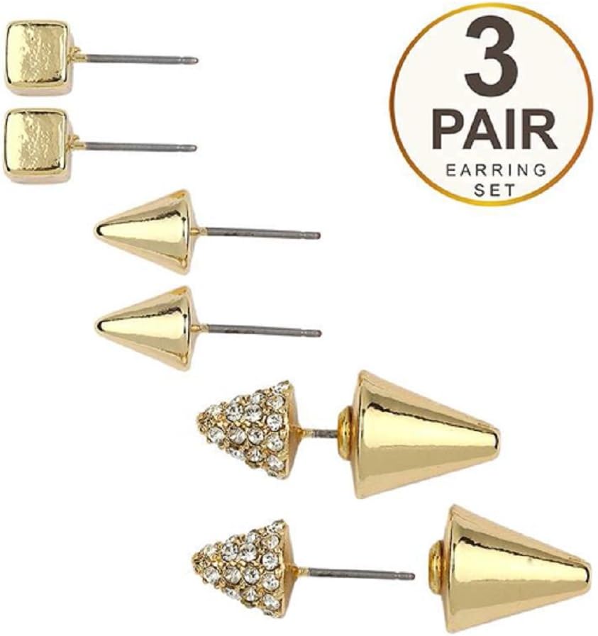 Chic Urban Gold Women's Ear Jacket Double Sided Spike Cube Crystal Stud Earrings Bridesmaid Gift