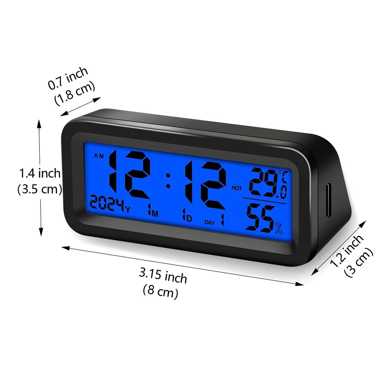Orologio Cruscotto per Auto con Monitor di umidità della Temperatura, Orologio Digitale in Retroilluminazione Automatica per Auto, Orologio per Display LCD Alimentato USB C con