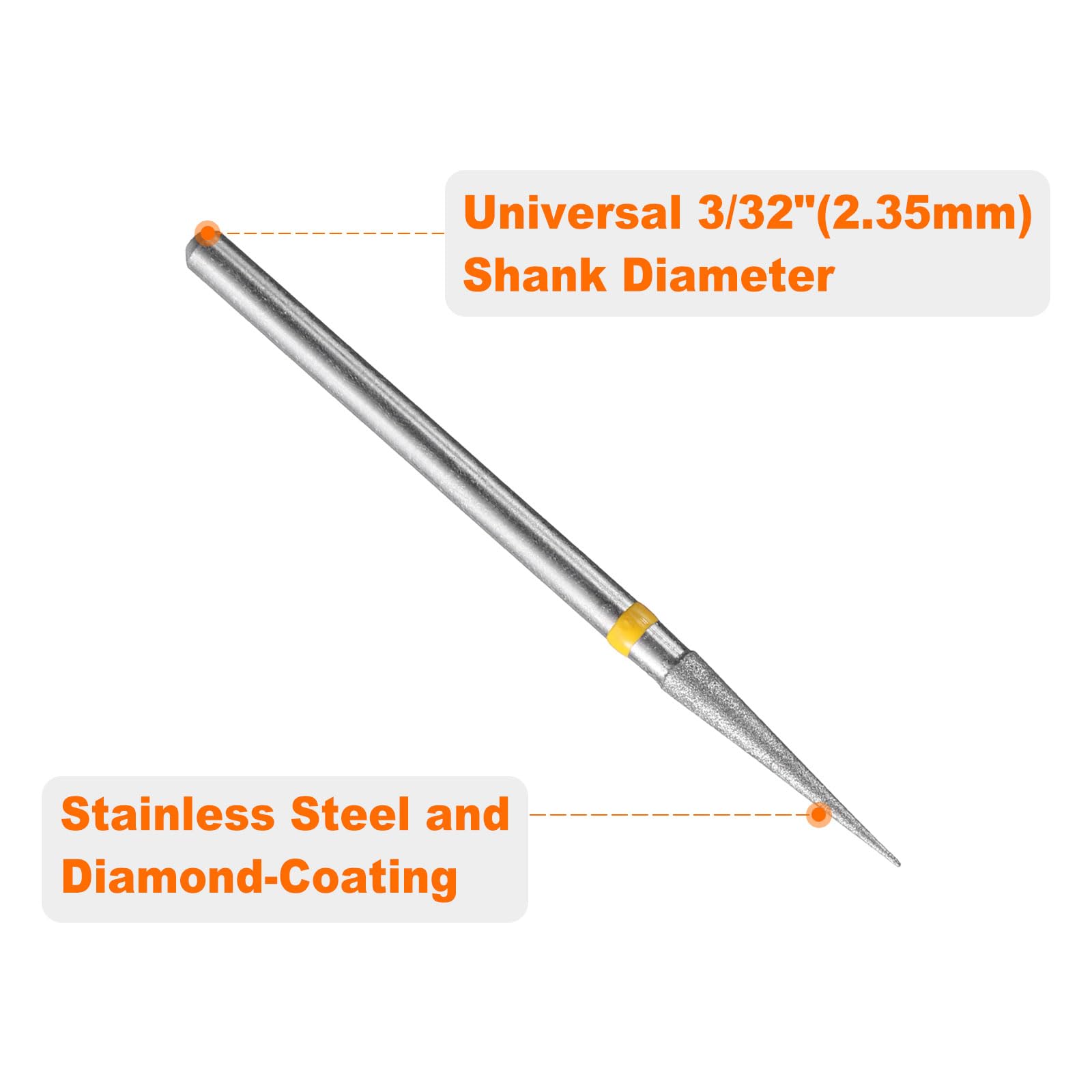 HARFINGTON 10-Piece Diamond Grinding Bit Set – 2.5mm Tapered Head, 2.35mm Shank, 325-400 Grits For Ceramic, Glass, Stone Polishing