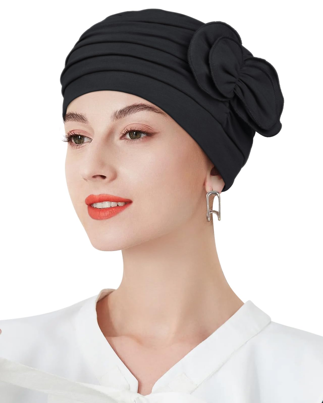 Awefeel Pleated Cotton Hat with Fancy Butterfly Bow for Hair Loss Women