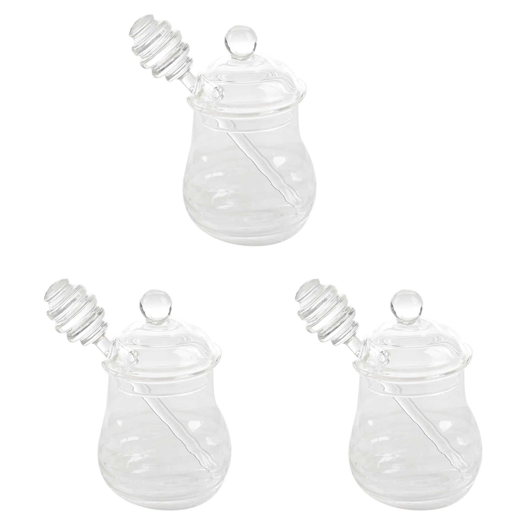 Hndhbfgrt 3X Transparent Glass Honey Jar with Lid Honey Jar with Dipper, Clear, 9 Ounces
