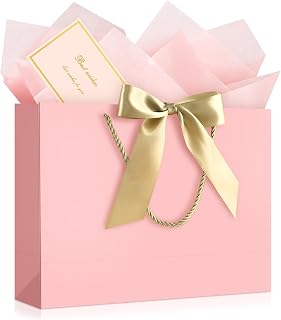 JMANNI Pink Gift Bags with Handles, 13" Medium Gift Bags with Tissue Paper