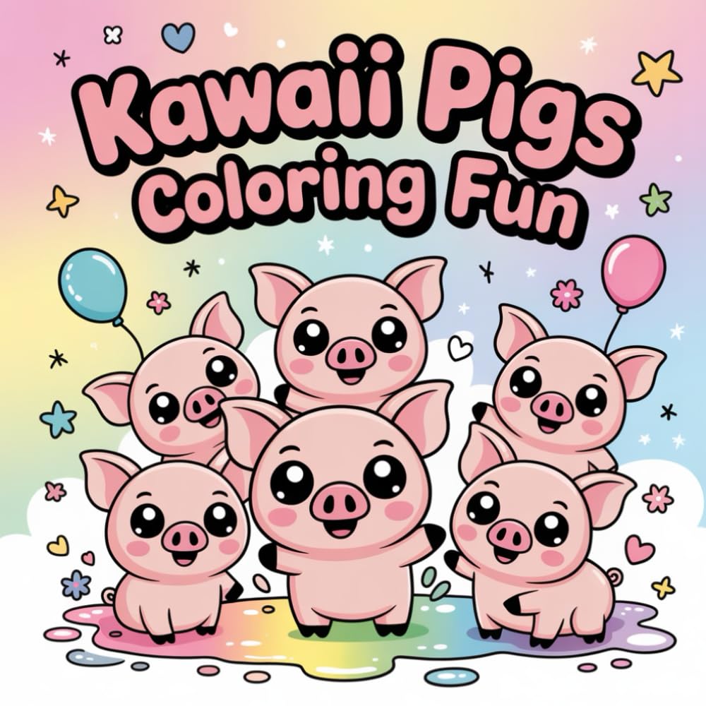 Kawaii Pigs Coloring Fun: Cute pig coloring book for kids, kawaii pigs, animal coloring book, stress-relief coloring, easy & relaxing designs, bold lines for coloring, cartoon piggies, family-friendly