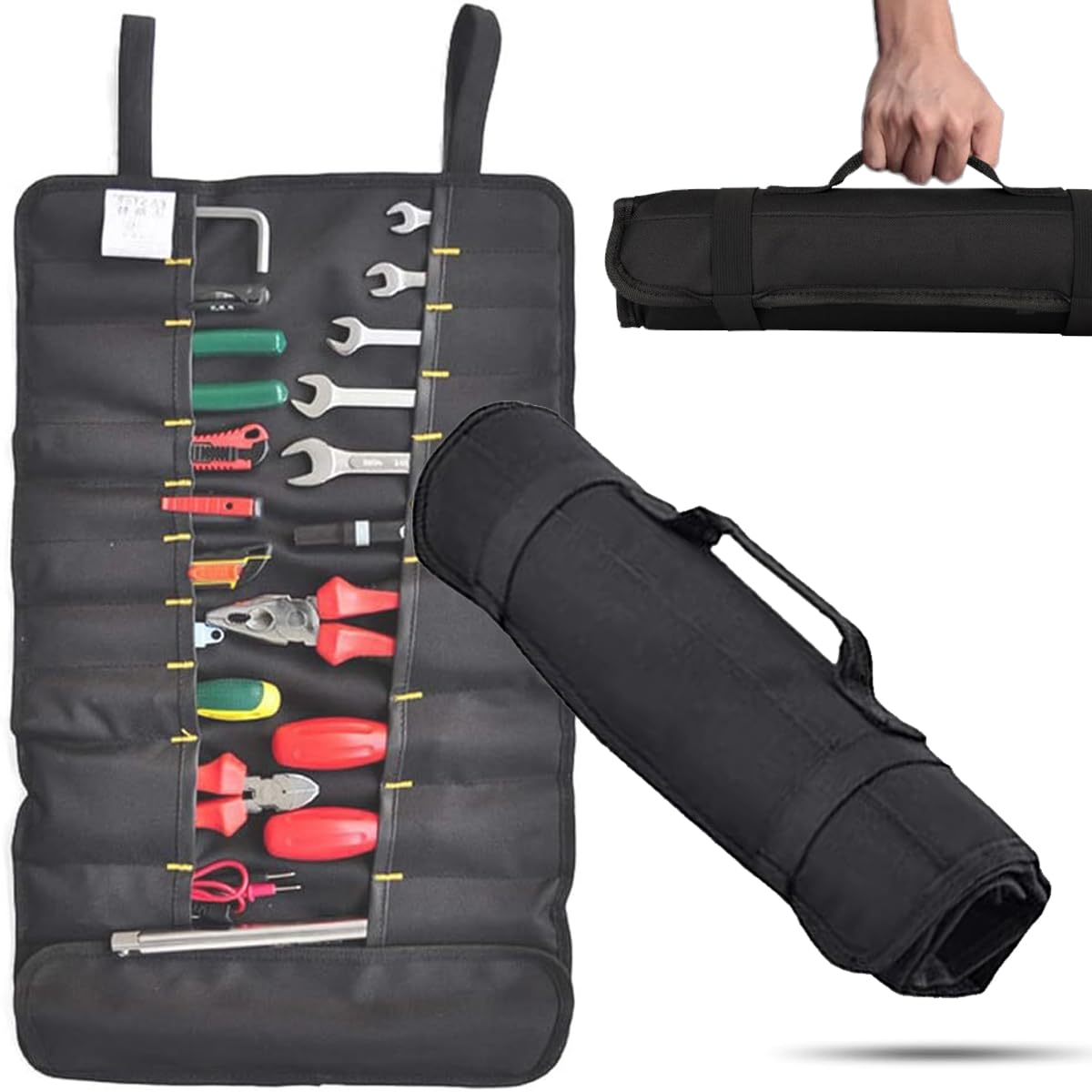 Tool Bag Roll Up, Heavy Duty Tool Organizer for Men Women, Portable Tool Storage Box, Compact Small Carrier Bag for Men, Mechanics, Electricians, Carpenters, Ironworkers