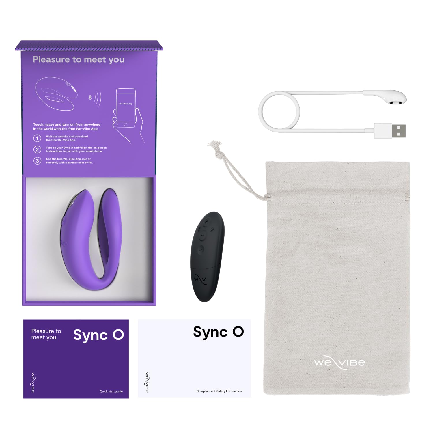 We-Vibe Sync O Vibrador para parejas | Juguete erótico en forma de C con mando a distancia | Vibración controlada por aplicación | Estimulación del punto G y del clítoris | Impermeable | Morado