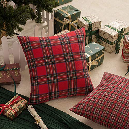 Aqothes PLAIDCOVER-REDBIGPLAID Pack Of 2 Christmas Plaid Decorative Throw Pillow Covers Scottish Tartan Cushion Case thumb #2
