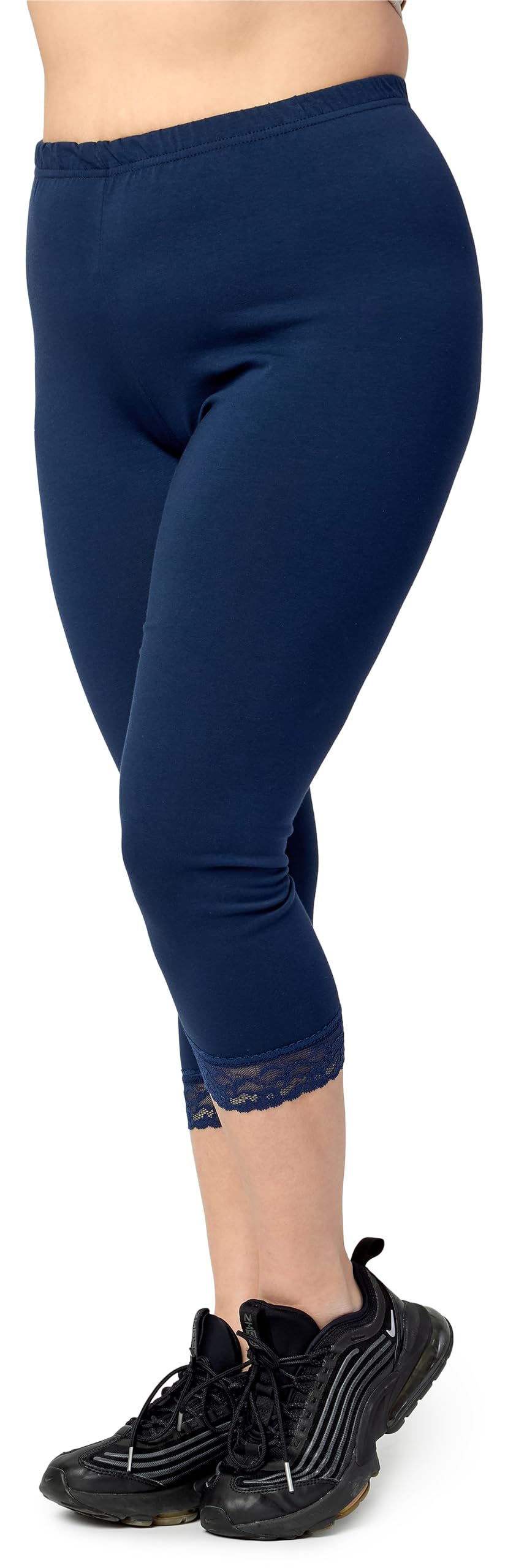 Merry Style Große Größen Damen 3/4 Capri Leggings aus Baumwolle mit Spitze MS10-458