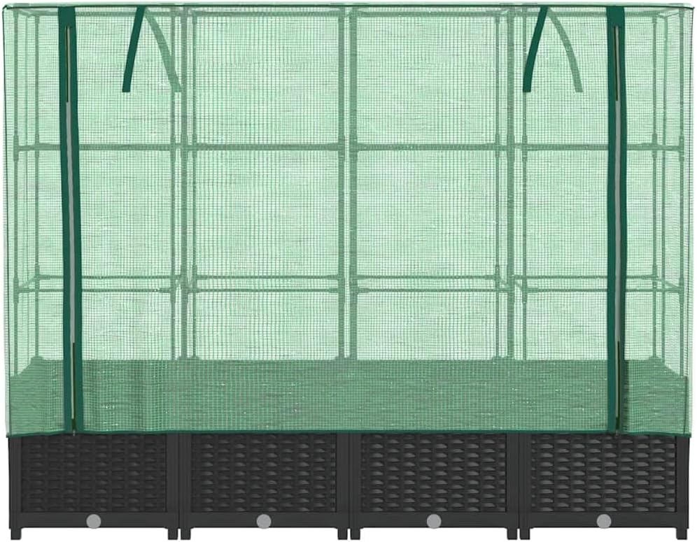 vidaXL Raised Bed with Greenhouse Cover 63 x 15.7 x 54.3 in Adjustable Rattan Look Planter Box for Herbs Veggies and Flowers Indoor Outdoor Garden Beds Flower Vegetable