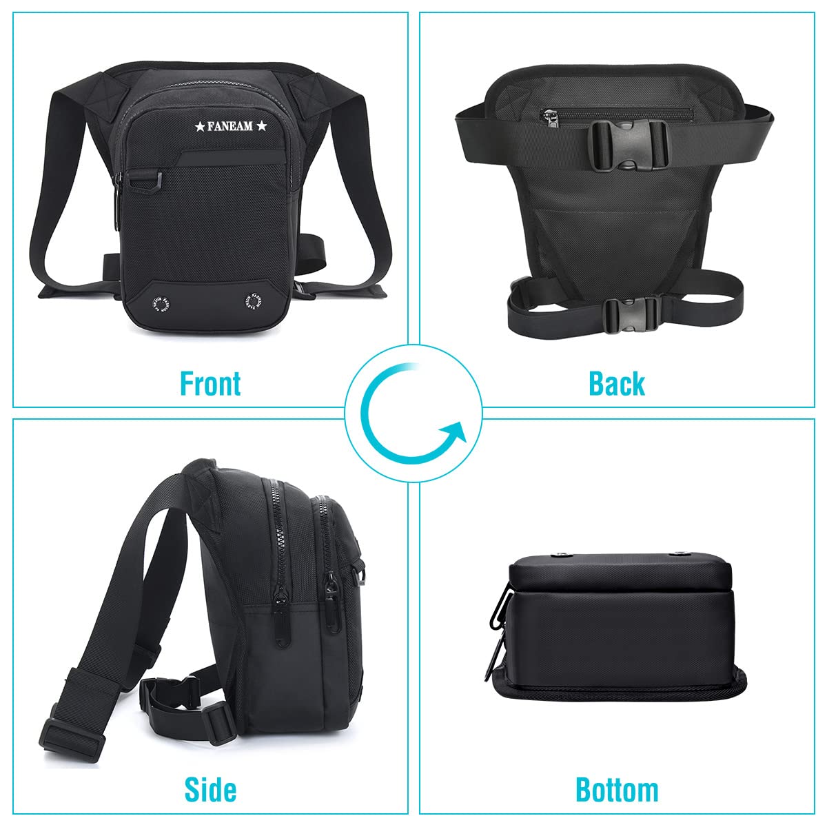 Sacoche de Jambe Moto Homme Imperméable Sac de Jambe Tactique Sacoche de Cuisse Moto Femme avec Sangle Réglable et Amovible, pour Moto, Cyclisme, Randonnée, Pêche