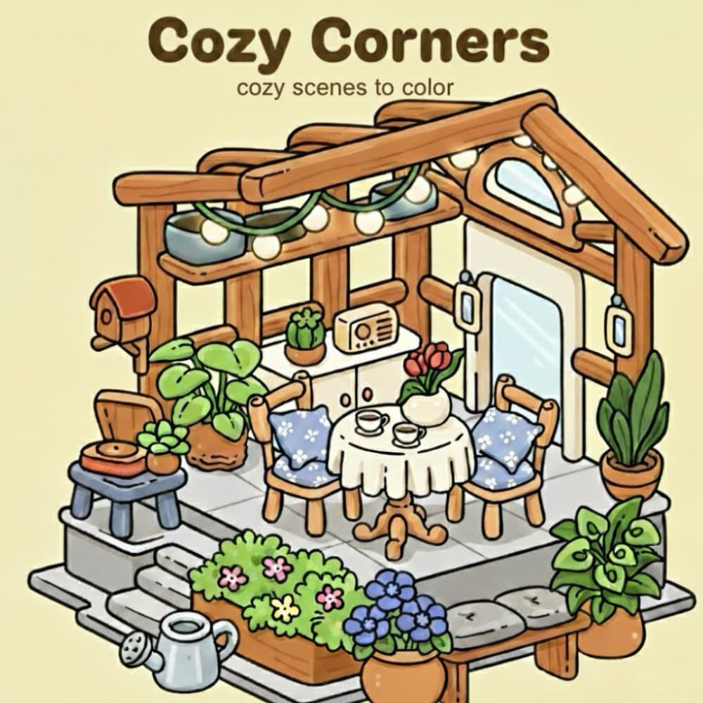 Cozy corners: Cozy Scenes Coloring Book with Flower Shops, Cafes & Bakery Designs for Relaxation