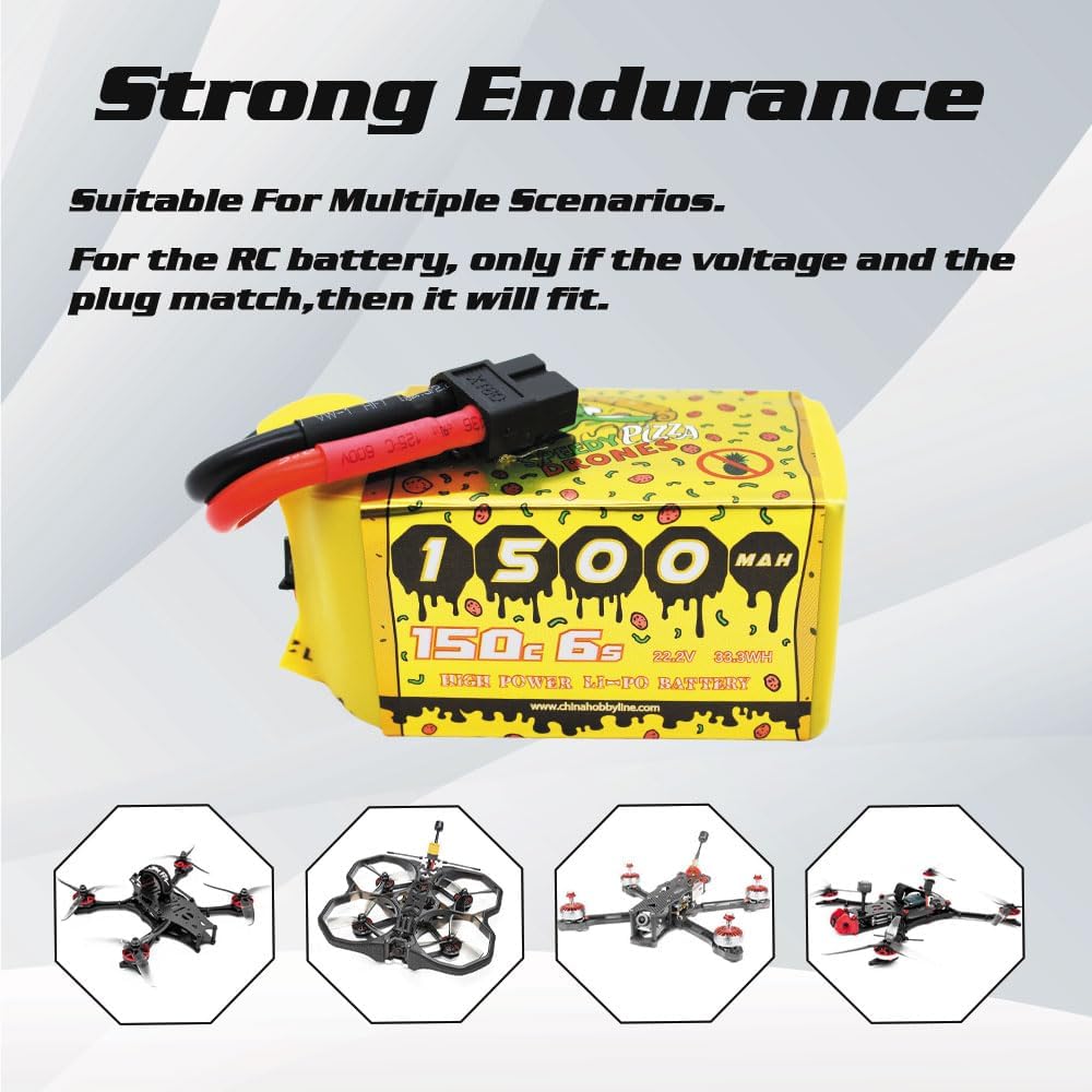 CNHL Speedy Pizza 1500mAh 6S Lipo Battery 22.2V 150C with XT60 Plug for FPV Racing Rc Quadcopter Helicopter Airplane (2 Packs)