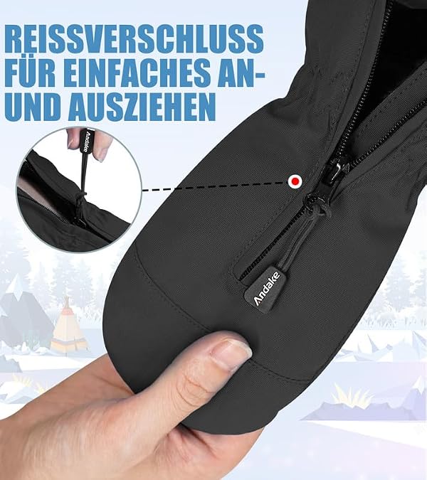 Andake Kids Ski Mittens Winter Warm Waterproof & Windproof Gloves for Boys Girls, Great for 2-4 Years Old Children(black) by Andake - Image 2