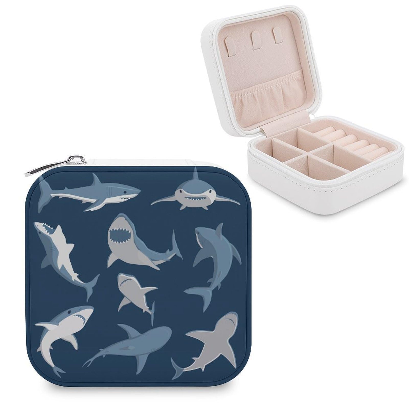 Boîte à bijoux en cuir PU Ocean Shark avec doublure flanelle et finitions soignées