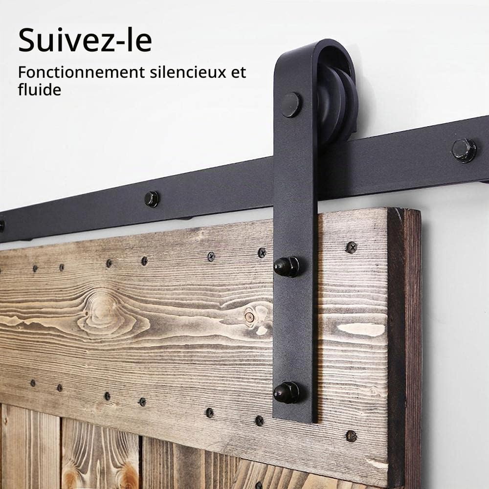 Yaheetech 6,6ft / 200cm Quincaillerie Kit de Rail Hardware Porte Coulissante Ensemble Industriel pour Porte Rail Porte Coulissante Suspendue