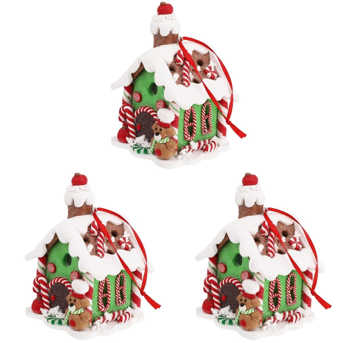 Gadpiparty 3 pcs Ornament Operated Table Houses Gingerbread Resin Xmas Village Festive Party with Festival Home Hanging Chalet Favors Indoor Figurine Decor Favor Outdoor Led Scene Glowing