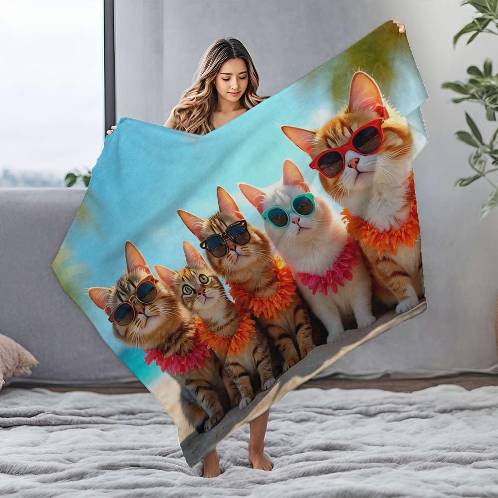 Couverture en flanelle chaude 150x200cm imperméable chat à lunettes
