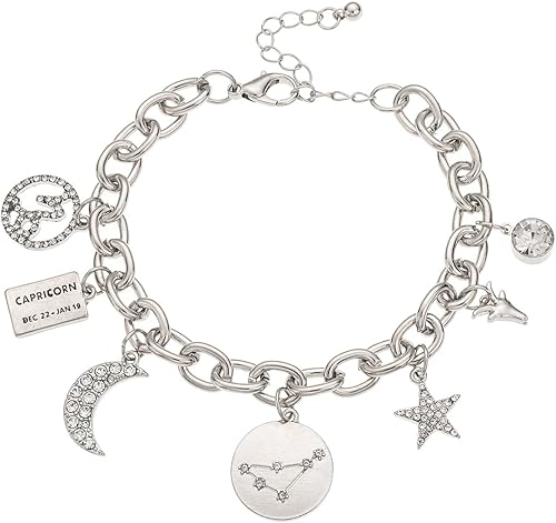Madison Tyler - Pulsera para mujer con dijes, símbolo de constelación del zodiaco, chapada en oro, placa de identificación, luna, constelación,
