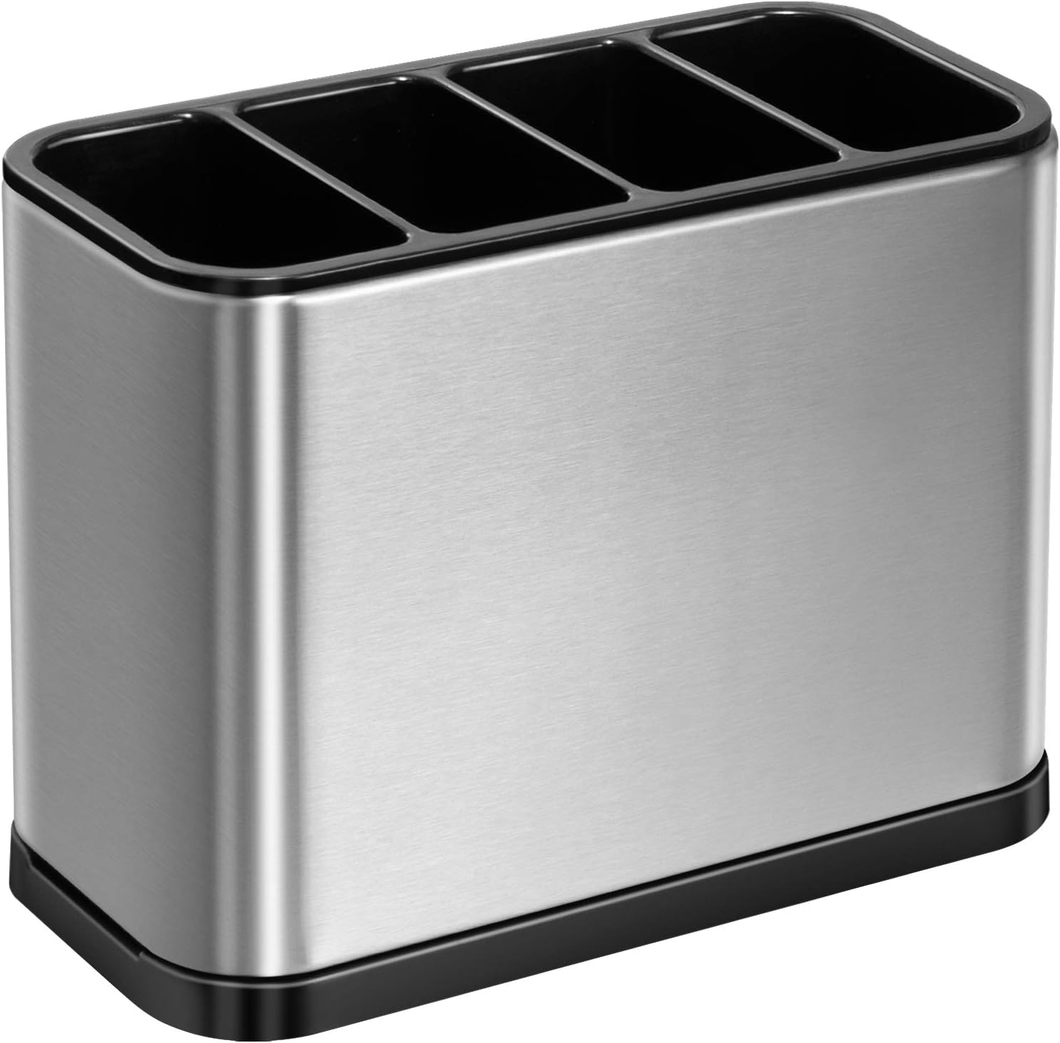 ODesign Flatware Organizer Utensil Crock Holder Caddy 4 Divider Drip Tray for Kitchen Countertop Stainless Steel ABS Anti Slip Scratch Rustproof - 7.1 x 3.39 x 5.1 inch