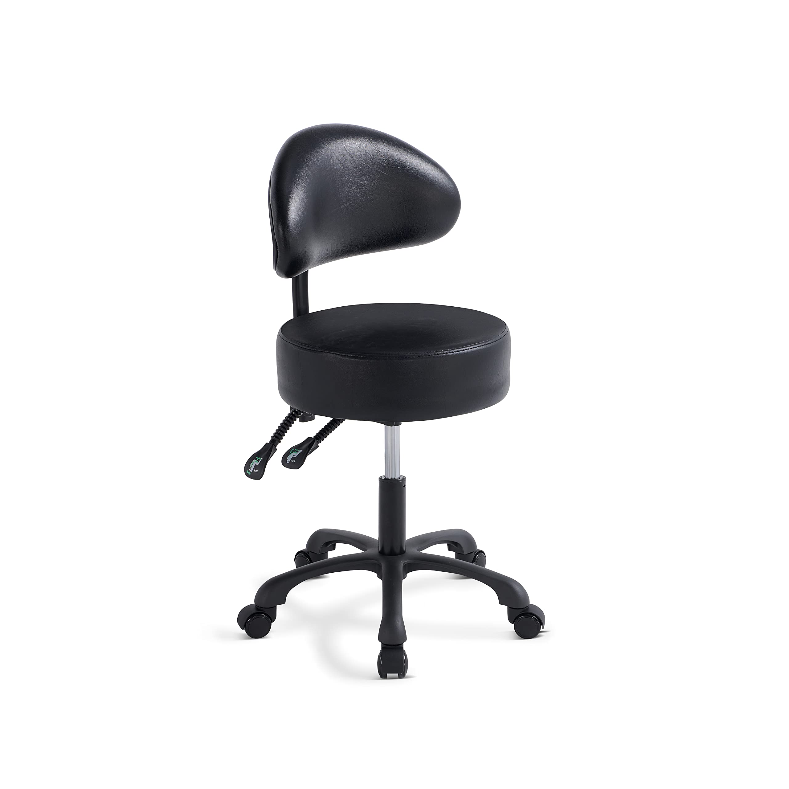 Swivel Rolling Stool Round Chair,Thick Sturdy Padding,Adjustable Stool with Wheels for Doctor,Medical,Massage Salon,Office,Shop(Black)