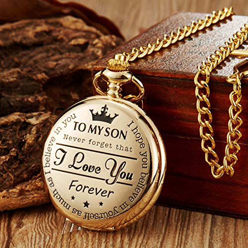 Golden Pocket Watch To Son I Love You Forever Gifts From A Mom Dad Engraved Fob Watches Chains For Kids #TOP2