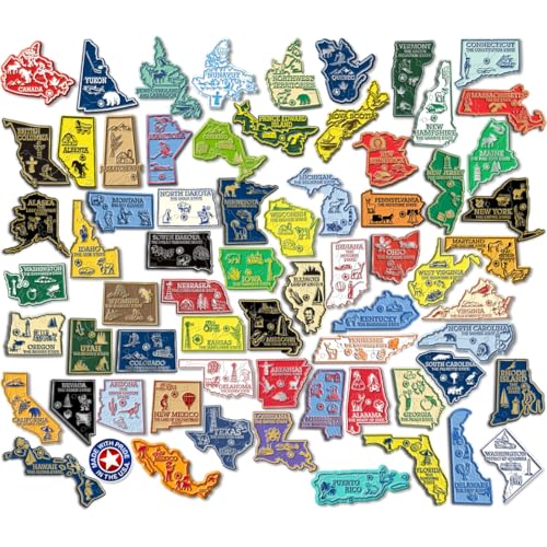 Image of North America Complete Magnet Set by Classic Magnets, 3D Rubber Vintage-Style 67-Piece Vintage Rubber State & Province Magnets, Collectible Souvenirs and Gifts Made in The USA