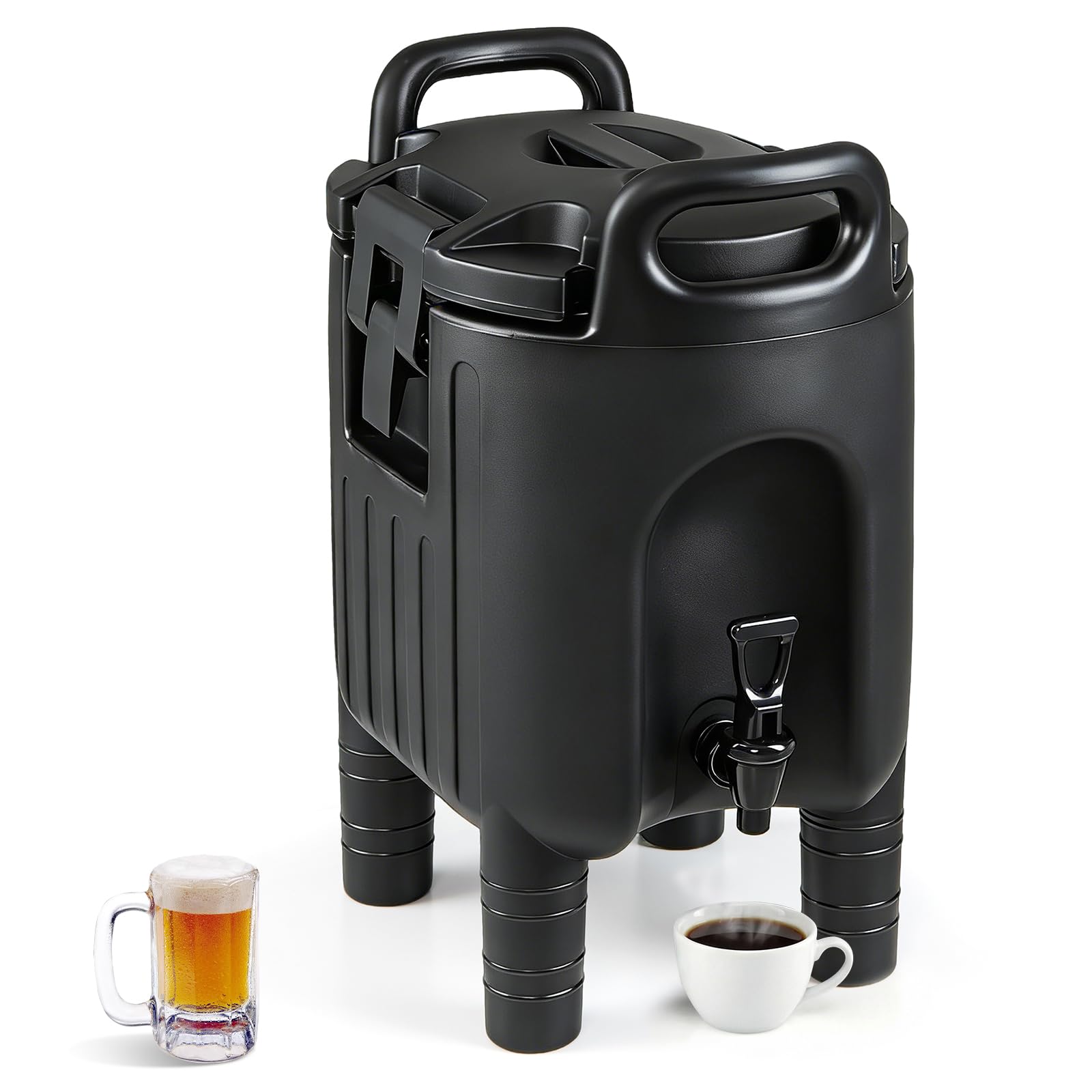 COSTWAY 7.6L/10L Insulated Beverage Dispenser, Hot & Cold Drinks Server Container with Handles & Two-Stage Faucet, Commercial Coffee Tea Iced Thermal Dispenser for Home Party Restaurant (10L)