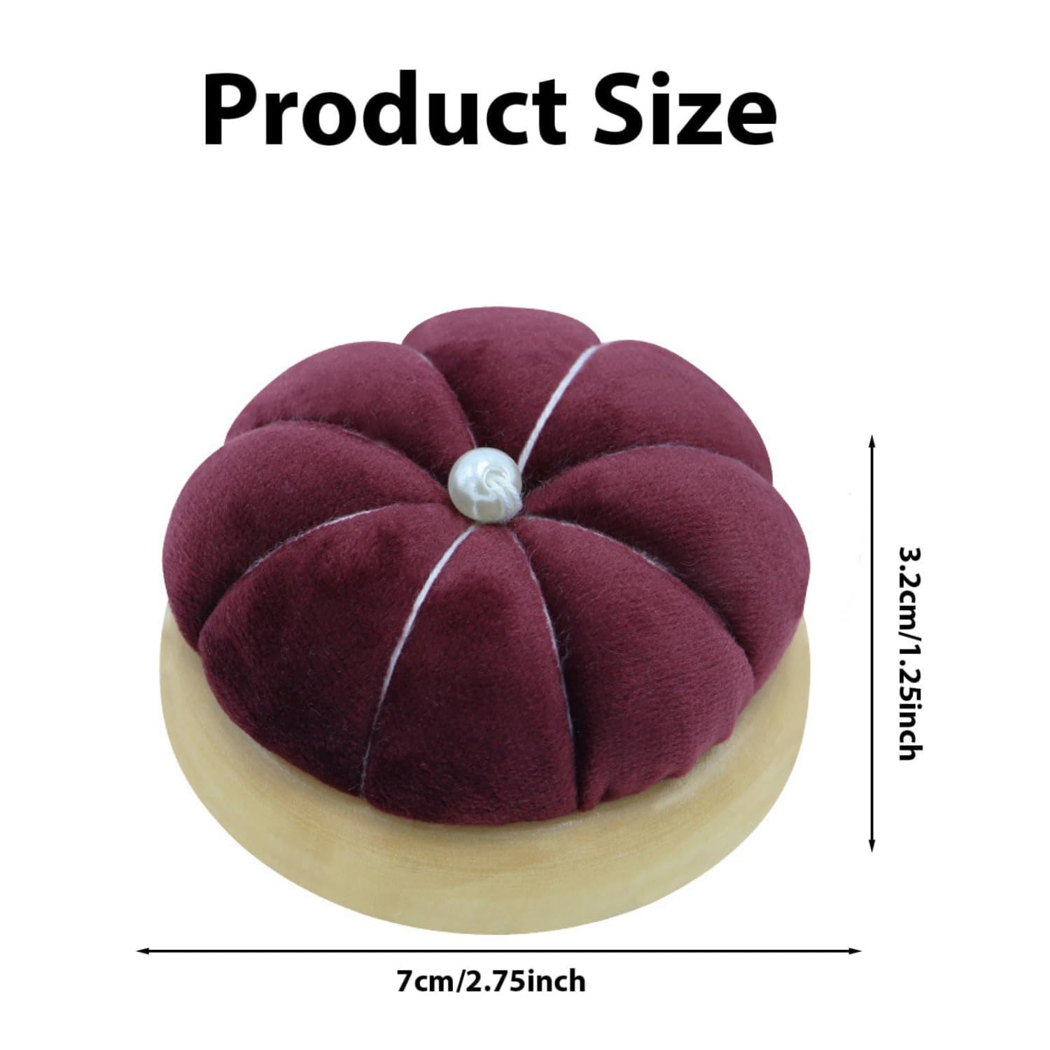 Pumpkin Shape Needle Pin Cushion Wooden Base Pin Cushion Flannel Sewing Pincushions Needle Holder Sewing Needle Cushion Needle Holders for Sewing Quilting DIY Crafts (Burgundy)